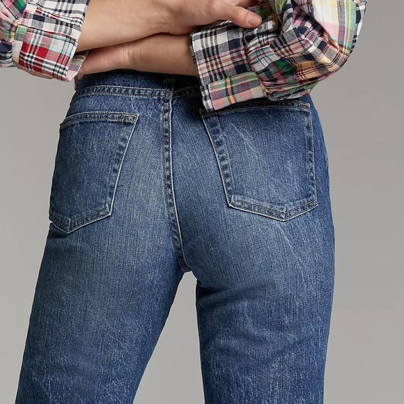 NWT AG The Alexxis Ultra High-Rise Frayed Hem Straight Jeans in Denim Dark - Picture 6 of 8